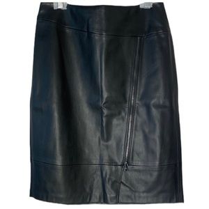Gerry Weber Black Faux Leather Front Zip Pencil Midi Skirt Size M